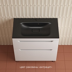 Style Line Тумба с кварцевой раковиной антрацит Остин 80 белая матовая – фотография-2